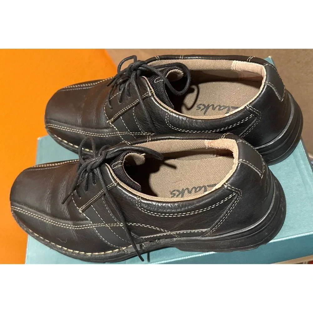 Clarks Espace 86234 Mens Casual Comfort Shoes Size 9.5M Black Lace Up Stitching-